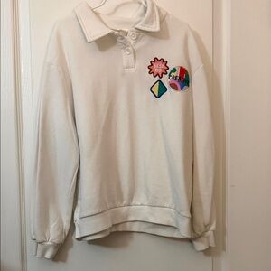 H&M White Kids Button Down Shirt with Colorful Patches